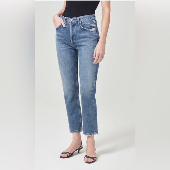 Agolde Denim - AGOLDE Riley high rise distressed cropped jeans
